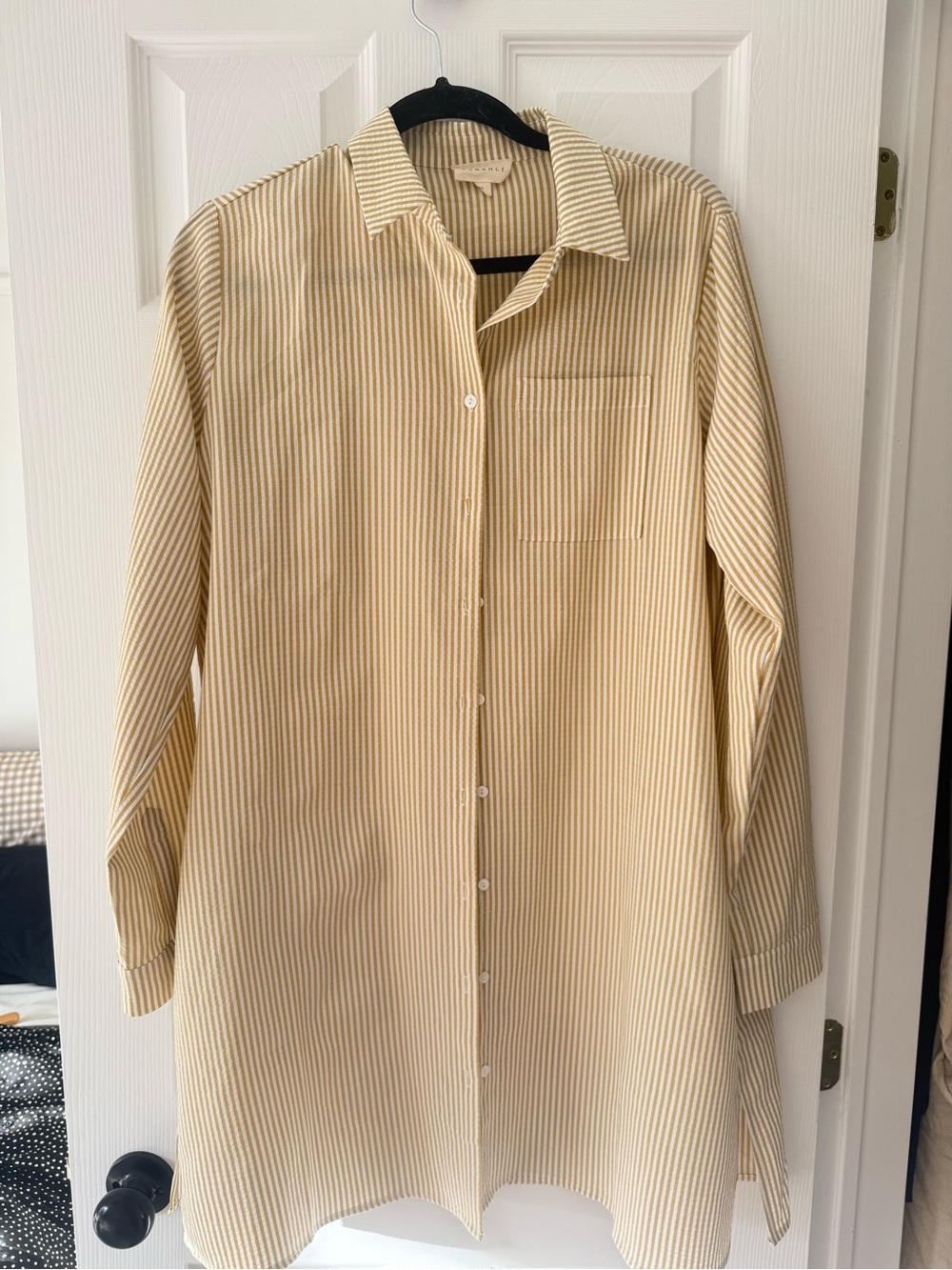 Relaxed Striped Midi Shirt Dress - Cream/White